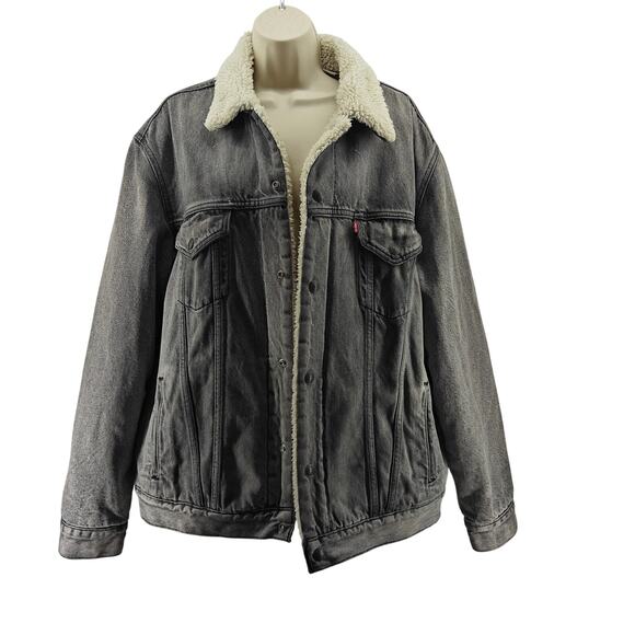 Vintage Levis Sherpa Denim Trucker Jacket Size Large Grey